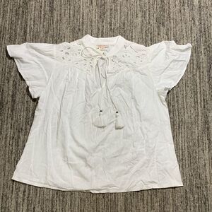 Knox Rose Womens Medium Embroidered Pleated Front Top‎ Blouse White NWT
